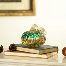 Load image into Gallery viewer, 4.13&#39;&#39;H Hand Blown Blue/Gold Glitter Glass Pumpkin Table Accent Decor
