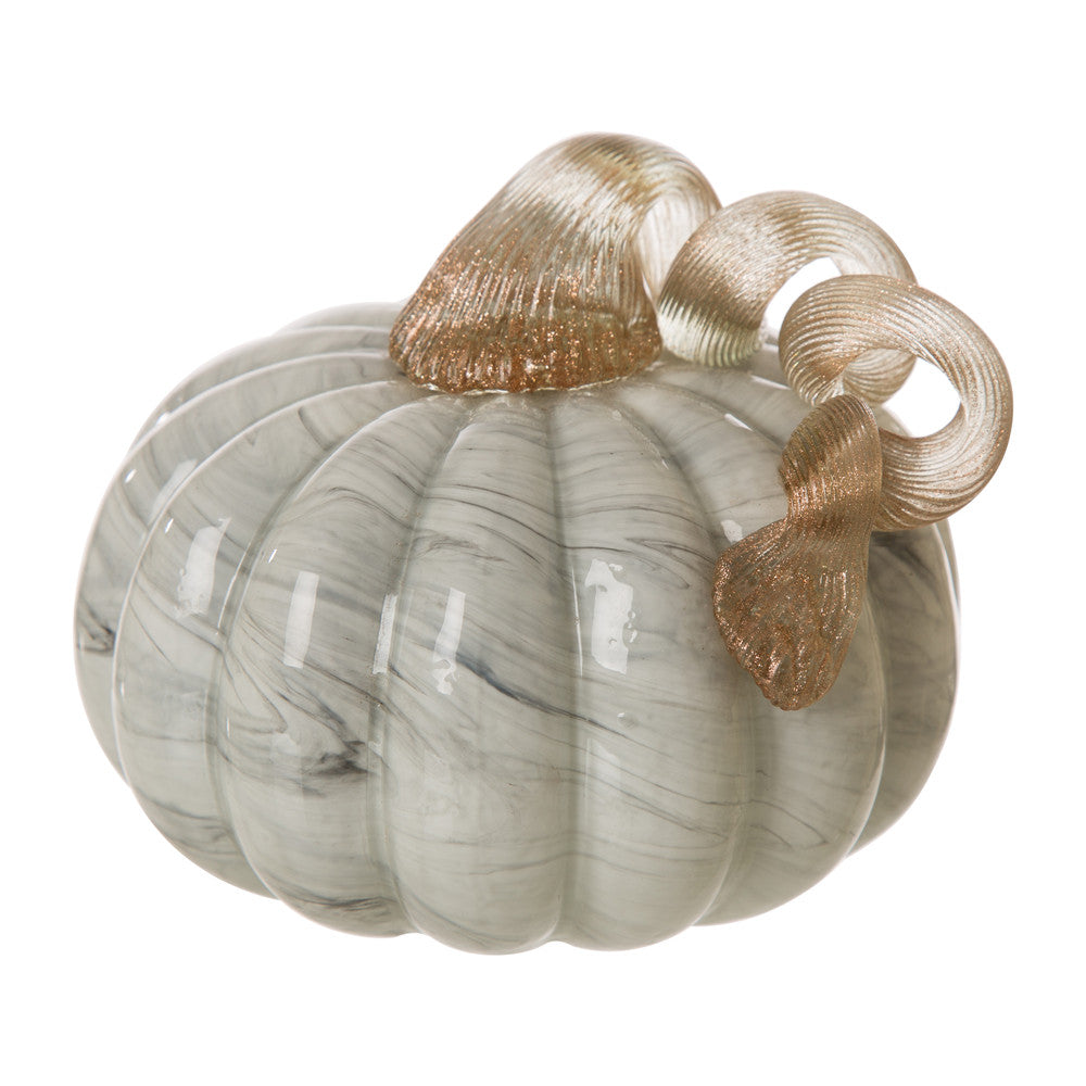 5.12'D Hand Blown Gray Marbleized Glass Pumpkin Decor