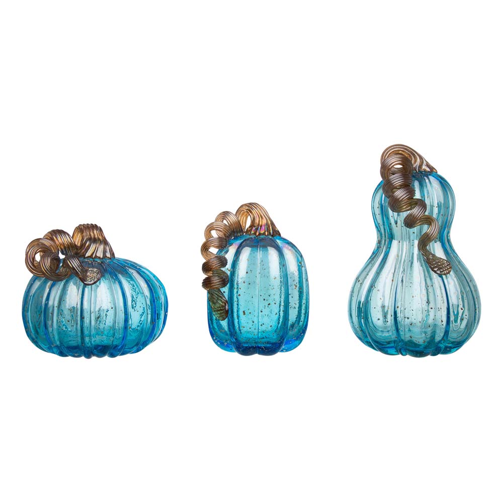 S/3 Blue Glass Pumpkin