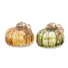 Load image into Gallery viewer, S/2 Green &amp; Amber Crackle Glass Short Pumpkin（in same size）
