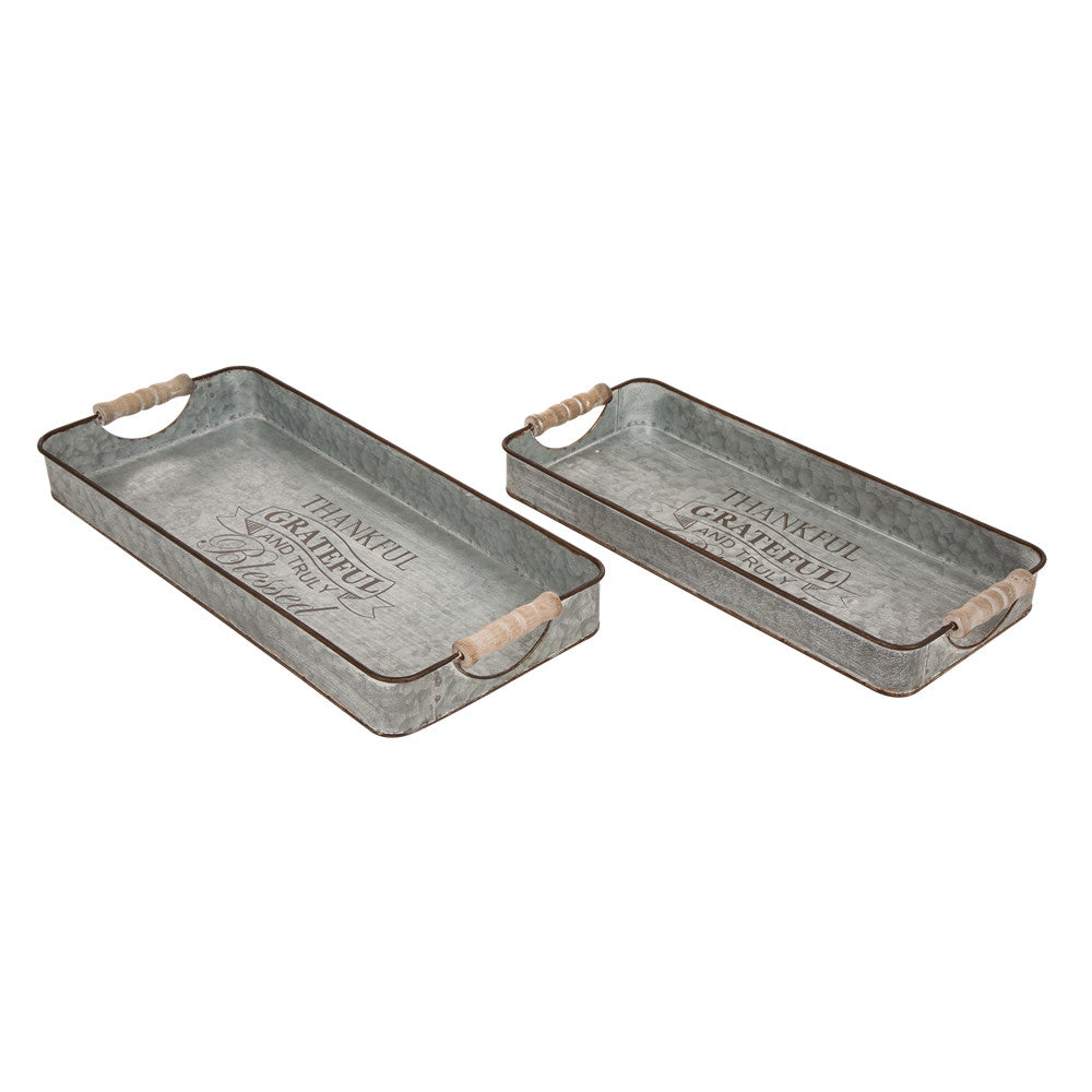 Iron Rect Galvanized Tray Harvest Decor Set of 2