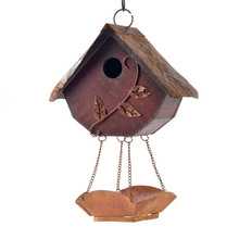 Load image into Gallery viewer, 12.91&quot;H Rustic Garden Distressed Wooden Decorative Birdhouse With Bird Bath
