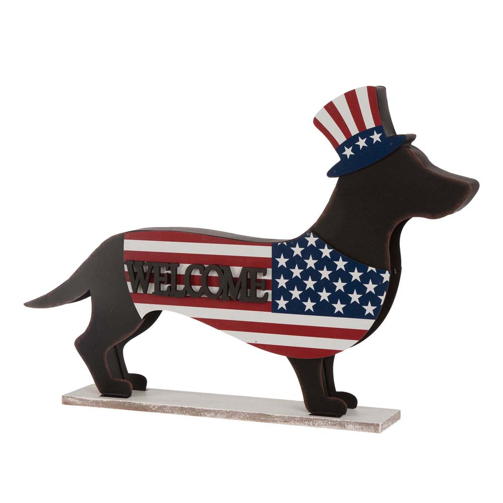 Wooden Metal Patriotic Double Sided Dachshund Porch Sign