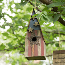 Load image into Gallery viewer, 12.4 Inch Height Wooden Patriotic Distressed Garden Birdhouse with Stars
