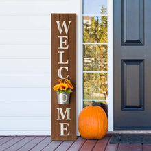 Load image into Gallery viewer, 42&quot;H Wooden &quot;WELCOME&quot; Porch Sign with Metal Planter
