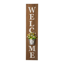 Load image into Gallery viewer, 42&quot;H Wooden &quot;WELCOME&quot; Porch Sign with Metal Planter
