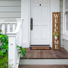 Load image into Gallery viewer, 42&quot;H Wooden &quot;WELCOME&quot; Porch Sign with Metal Planter
