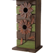 Load image into Gallery viewer, 14.45&quot;H Hanging Two-Tiered Distressed Wooden Garden Bird House With Flowers
