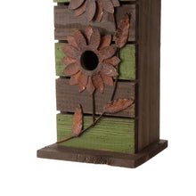 Load image into Gallery viewer, 14.45&quot;H Hanging Two-Tiered Distressed Wooden Garden Bird House With Flowers
