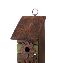 Load image into Gallery viewer, 14.45&quot;H Hanging Two-Tiered Distressed Wooden Garden Bird House With Flowers
