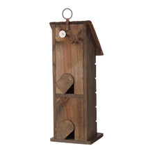 Load image into Gallery viewer, 14.45&quot;H Hanging Two-Tiered Distressed Wooden Garden Bird House With Flowers
