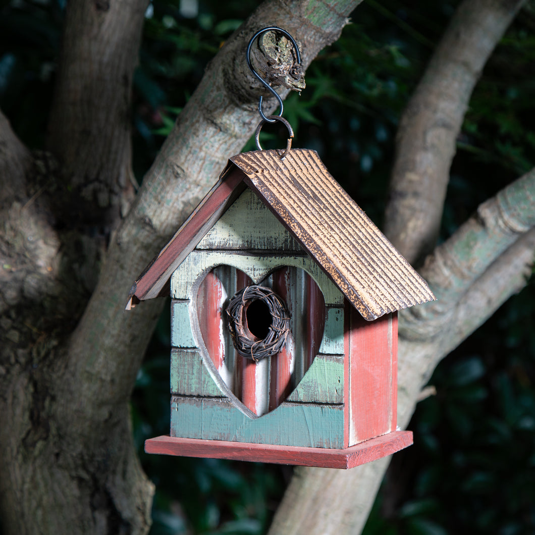 8.66 Inch Height Distressed Heart Wooden Garden Birdhouse