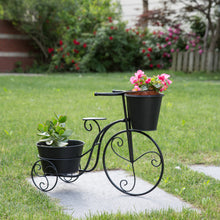 Load image into Gallery viewer, 15&quot;H Hand Painted Black Metal Standing Bicycle Plant Stand
