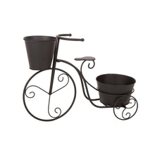 Load image into Gallery viewer, 15&quot;H Hand Painted Black Metal Standing Bicycle Plant Stand
