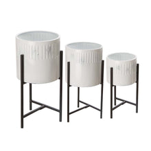 Load image into Gallery viewer, Set of 3 Washed White Metal Plant Stands
