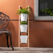 Load image into Gallery viewer, 42&quot;H Enameled Metal/Wood 3-Tier Leaning Ladder Plant Stand
