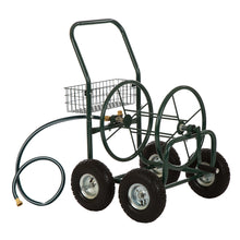 Load image into Gallery viewer, 34.45&#39;&#39;H Green Garden Hose Reel Cart with Wheels and Steel Basket
