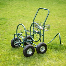 Load image into Gallery viewer, 34.45&#39;&#39;H Green Garden Hose Reel Cart with Wheels and Steel Basket
