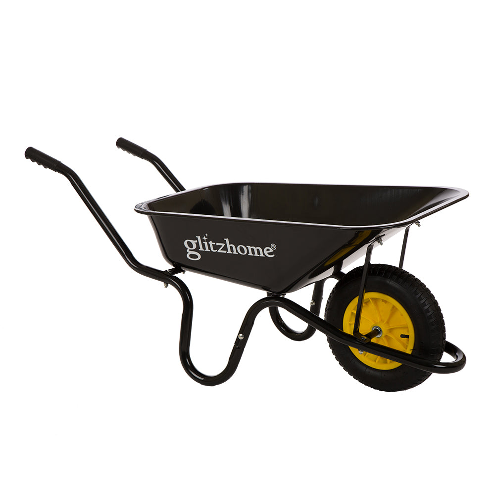 4.7-cu ft Black Steel Framed Plastic Garden Wheelbarrow Utility Dump Cart