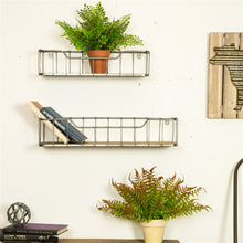 Load image into Gallery viewer, Farmhouse Ructic Metal Wooden Wall Storage Basket Shelves, Set of 2
