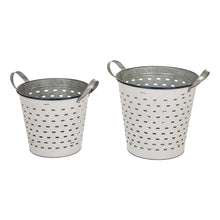 Load image into Gallery viewer, Galvanized Round Metal Planters Storage Organizer With Burlap Handles, Set of 2
