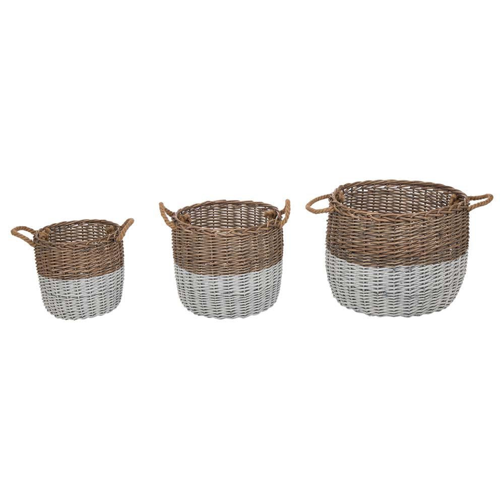 Set of 3pcs Natural/White Round Willow Baskets