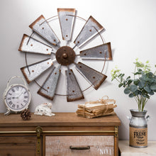 Load image into Gallery viewer, 22.05&quot;D Farmhouse Metal Galvanized Wind Spinner Wall Décor
