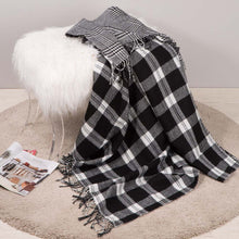 Load image into Gallery viewer, 60&quot;L*50&quot;W Acrylic Reversible Black/White Plaid Woven Throw 530g
