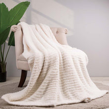 Load image into Gallery viewer, 60&quot;L*50&quot;W Knitted Polyester Beige Feather Yarn Throw Blanket 800g
