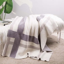 Load image into Gallery viewer, 60&quot;L*50&quot;W Knitted Polyester Geometric Pattern Feather Yarn Throw Blanket 1050g
