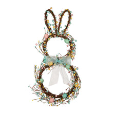 Load image into Gallery viewer, 24.5&quot;H Easter Bunny Shaped Wreath with Eggs &amp; Blue Satin Ribbon Bow
