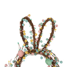 Load image into Gallery viewer, 24.5&quot;H Easter Bunny Shaped Wreath with Eggs &amp; Blue Satin Ribbon Bow
