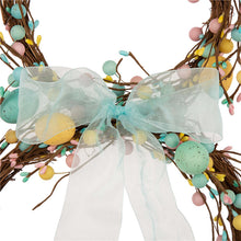 Load image into Gallery viewer, 24.5&quot;H Easter Bunny Shaped Wreath with Eggs &amp; Blue Satin Ribbon Bow
