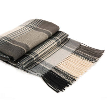 Load image into Gallery viewer, Unisex Oversized Black, White and Gray Plaid Scarf with Tassels
