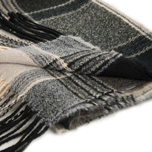 Load image into Gallery viewer, Unisex Oversized Black, White and Gray Plaid Scarf with Tassels
