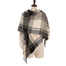 Load image into Gallery viewer, Unisex Oversized Black, White and Gray Plaid Scarf with Tassels
