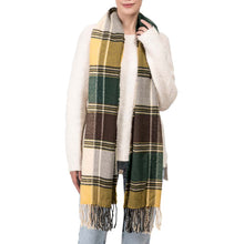 Load image into Gallery viewer, Unisex Oversized Orange, Green and Purple Plaid Scarf with Tassels
