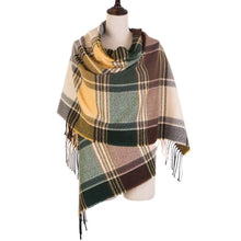 Load image into Gallery viewer, Unisex Oversized Orange, Green and Purple Plaid Scarf with Tassels
