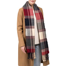 Load image into Gallery viewer, Women Oversized Red, Cream and Gray Plaid Scarf with Tassels
