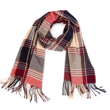 Load image into Gallery viewer, Women Oversized Red, Cream and Gray Plaid Scarf with Tassels
