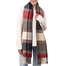 Load image into Gallery viewer, Women Oversized Red, Cream and Gray Plaid Scarf with Tassels
