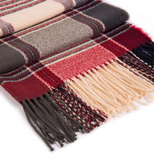 Load image into Gallery viewer, Women Oversized Red, Cream and Gray Plaid Scarf with Tassels
