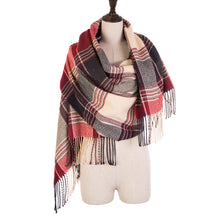 Load image into Gallery viewer, Women Oversized Red, Cream and Gray Plaid Scarf with Tassels
