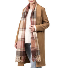 Load image into Gallery viewer, Women Oversized Pink, Cream and Gray Plaid Scarf with Tassels
