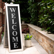 Load image into Gallery viewer, 36&quot;H Double Sided Wooden/Metal Shutter &quot;WELCOME&quot; Porch Sign Decor/Planter Stand
