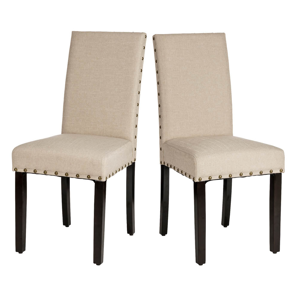 Cream White Fabric Dining Chair with Adjustable Feet Nails, Set of 2