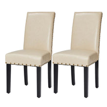 Load image into Gallery viewer, High-Back Beige PU Upholstered Dining Chair with Studded Decor, Set of 2
