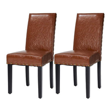 Load image into Gallery viewer, High-Back Brown PU Upholstered Dining Chair with Studded Decor, Set of 2
