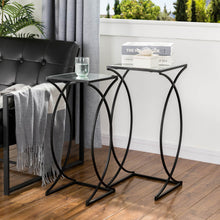 Load image into Gallery viewer, Black Metal Nesting Accent Table with Square Glass Top, Set of 2
