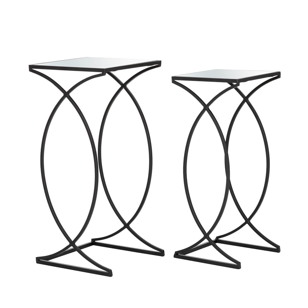 Black Metal Nesting Accent Table with Square Glass Top, Set of 2